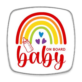 Boho Regenbogen Herzen Babyflasche Baby on Board - Viereckiger Kühlschrankmagnet - Weiß - Vorne