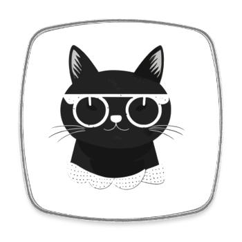 Visage de chat cool avec des lunettes de soleil - Magnet carré - blanc - Devant