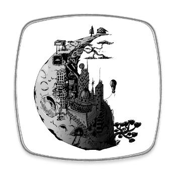 Ville lunaire imaginaire - Magnet carré - blanc - Devant