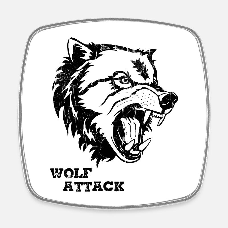 WOLF ATTACK - Square fridge magnet - white