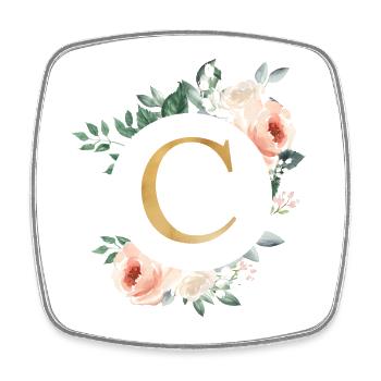 C Monogram Green, Pastel, Wreath - Square fridge magnet - white - Front