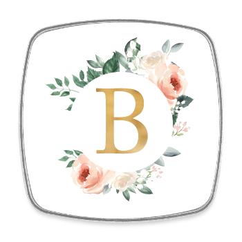 B Monogramm Grün, Pastell, Kranz - Viereckiger Kühlschrankmagnet - Weiß - Vorne