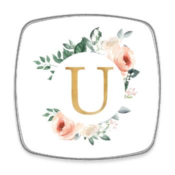 U Monogram Green, Pastel, Wreath - Square fridge magnet - white - Front