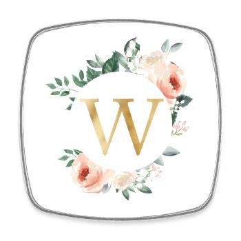 W Monogram Green, Pastel, Wreath - Square fridge magnet - white - Front