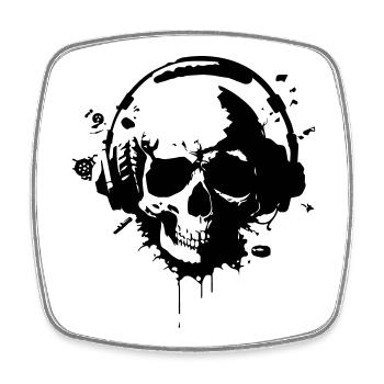 Skull with Helmet (Gamer Skull) - Square fridge magnet - white - Front