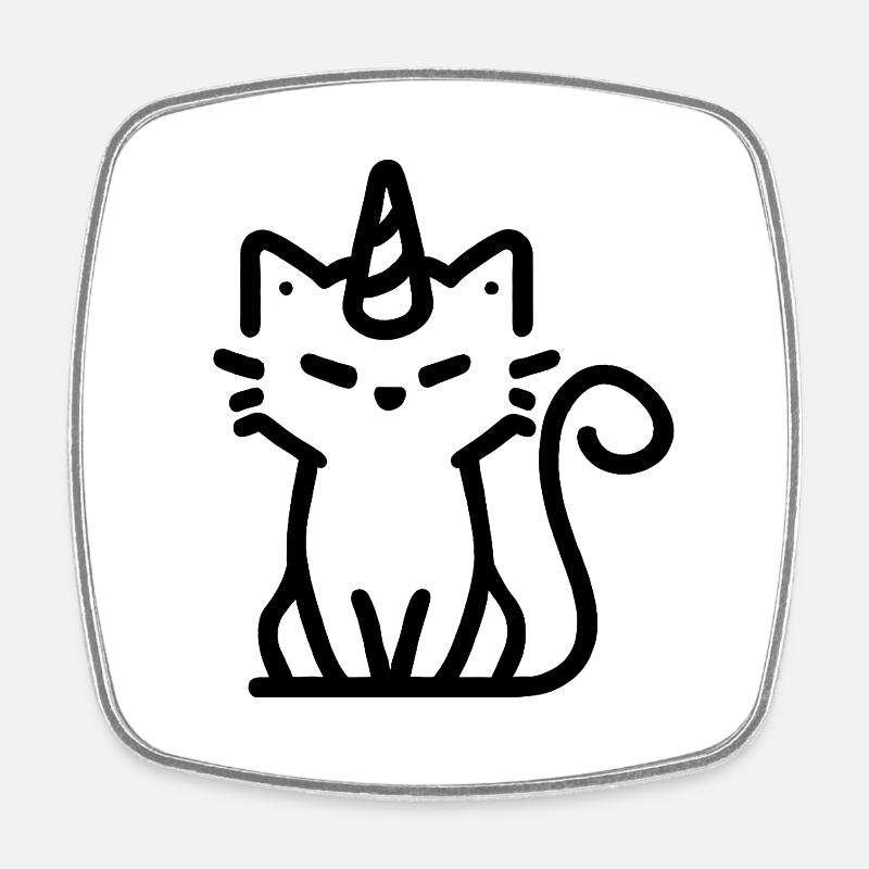 chat Licorne - Magnet carré - blanc
