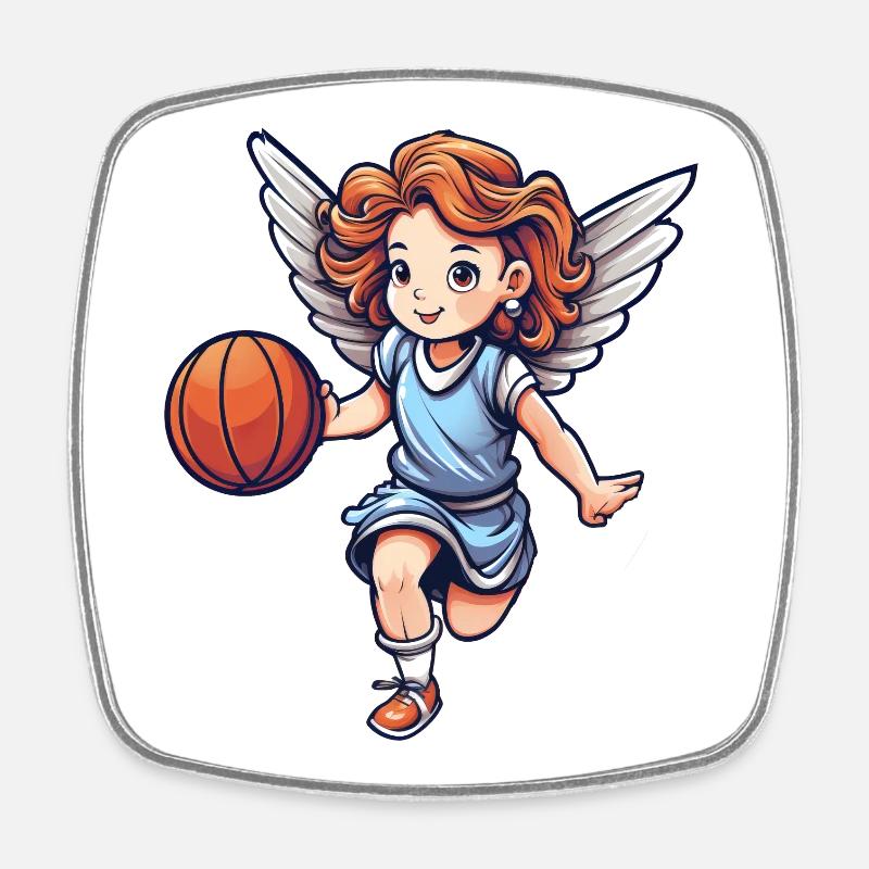 Basketball Engel - Viereckiger Kühlschrankmagnet - Weiß