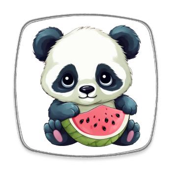 Süßes Panda mit Wassermelone - Viereckiger Kühlschrankmagnet - Weiß - Vorne