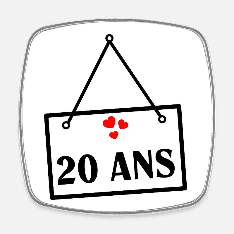 20. 20 ANS. 20e ANNIVERSAIRE. ANNIVERSAIRE 20 ANS. - Magnet carré - blanc