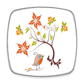 Flower tendril with little bird - Square fridge magnet - white - Front