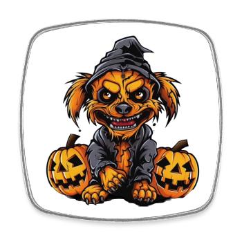 Chien d’Halloween effrayant avec des citrouilles - Magnet carré - blanc - Devant