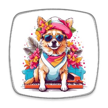 Dog with Piano - Square fridge magnet - white - Front