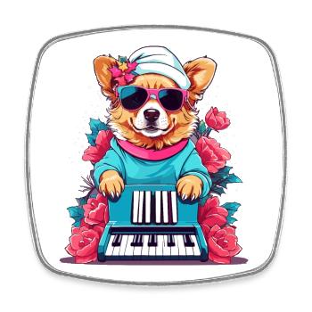 Dog with Piano - Square fridge magnet - white - Front