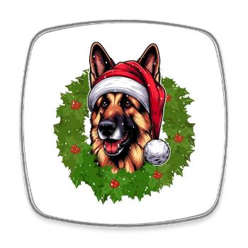 Berger allemand et chiens de chapeau de Père Noël - Magnet carré - blanc - Devant
