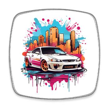Tuning Auto, Sport automobile - Magnet carré - blanc - Devant