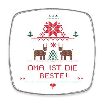 Weihnachten Ugly Christmas - Oma ist die Beste - Viereckiger Kühlschrankmagnet - Weiß - Vorne