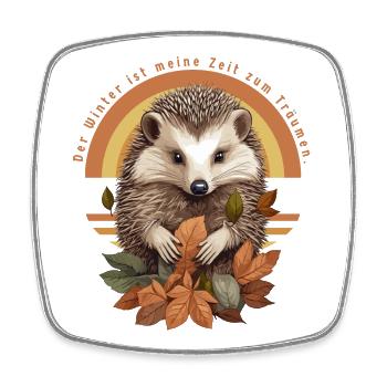 Cute hedgehog in pile of leaves - Square fridge magnet - white - Front