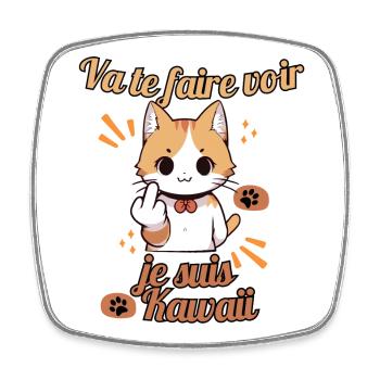 Chat kawaii provocateur - Magnet carré - blanc - Devant