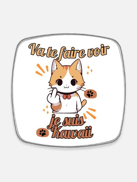 Chat kawaii provocateur - Magnet carré - blanc