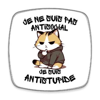 Chat Rebelle Hoodie Grinçant - Magnet carré - blanc - Devant