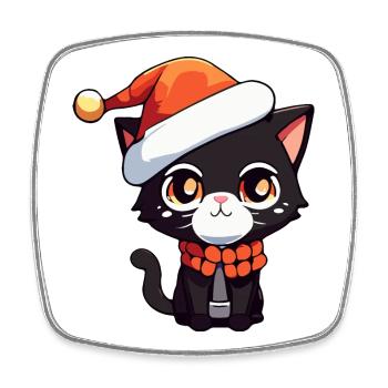 Kawaii Katze mit Weihnachtsmütze Süßes Kätzchen - Viereckiger Kühlschrankmagnet - Weiß - Vorne