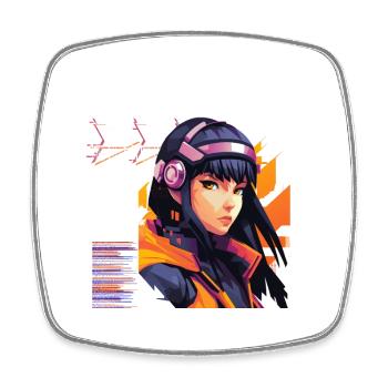Héroïne Néo-Cyber Anime DJ - Magnet carré - blanc - Devant