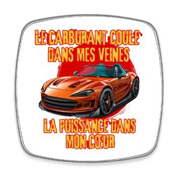 Puissance et Carburant Voiture Rouge - Magnet carré - blanc - Devant