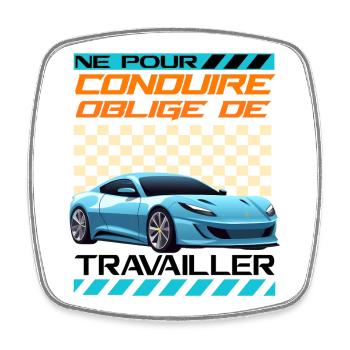 Voiture sportive néon rétro racing - Magnet carré - blanc - Devant