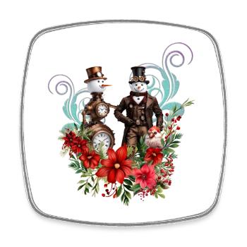Bonhomme de neige steampunk - Magnet carré - blanc - Devant