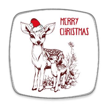 Cerf de Noël avec faon - Magnet carré - blanc - Devant