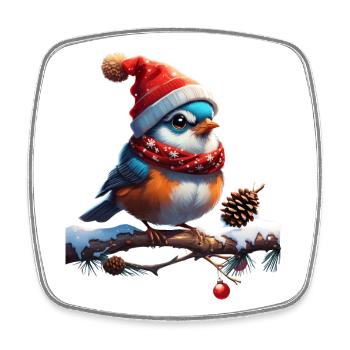 Sweet, small and friendly Christmas bird - Square fridge magnet - white - Front