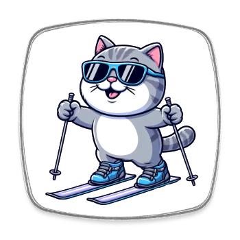 British Shorthair Katze beim Skifahren Winter - Viereckiger Kühlschrankmagnet - Weiß - Vorne