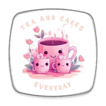 Tea and Cakes Süßes Tee T-Shirt Kawaii Geschenk - Viereckiger Kühlschrankmagnet - Weiß - Vorne