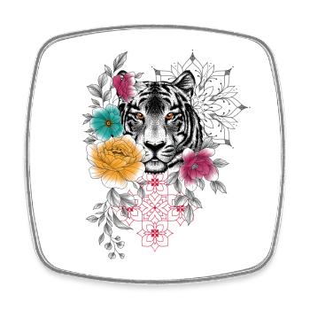 Floral and ornamental tiger head design in coule - Square fridge magnet - white - Front