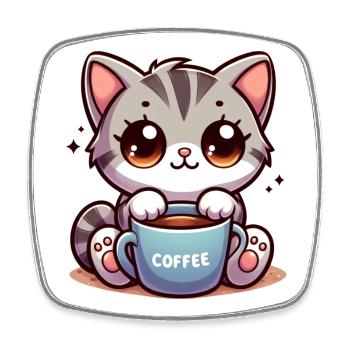Chat avec tasse à café 4 - Magnet carré - blanc - Devant