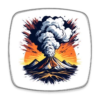 Volcanic eruption, eruption with ash cloud and lava - Square fridge magnet - white - Front