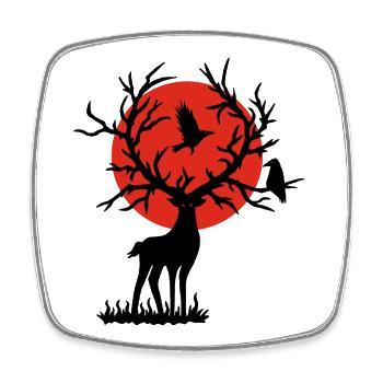 Der schwarze Hirsch und die rote Sonne - Viereckiger Kühlschrankmagnet - Weiß - Vorne