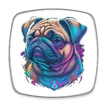 Mops Kopf - Viereckiger Kühlschrankmagnet - Weiß - Vorne