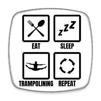 Eating, sleeping, repeating trampoline - Square fridge magnet - white - Front