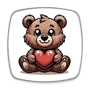 Valentine's Day Cuddly Bear: Cute Brown Teddy - Square fridge magnet - white - Front