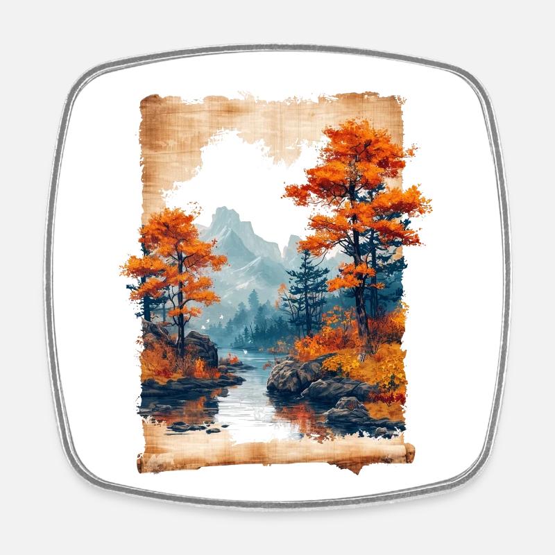 Classic Scenery Papyrus Scroll Onsen Japanese - Square fridge magnet - white