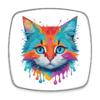 Niedliche Katze - Viereckiger Kühlschrankmagnet - Weiß - Vorne