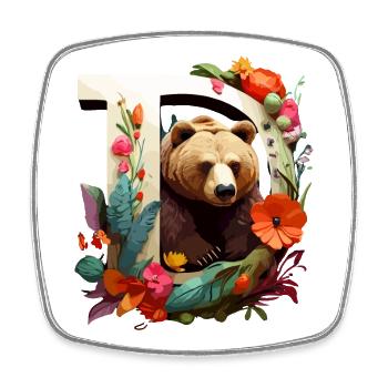 Illustration d’ours avec cadre photo fleuri - Magnet carré - blanc - Devant