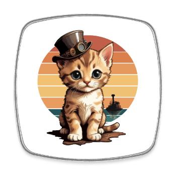 Steampunk Cat - Square fridge magnet - white - Front
