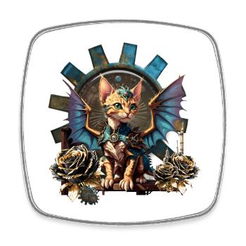 Merveilleux chat steampunk fantastique. - Magnet carré - blanc - Devant
