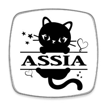 Assia t-shirt t-shirt Katze idée cadeau chat - Magnet carré - blanc - Devant