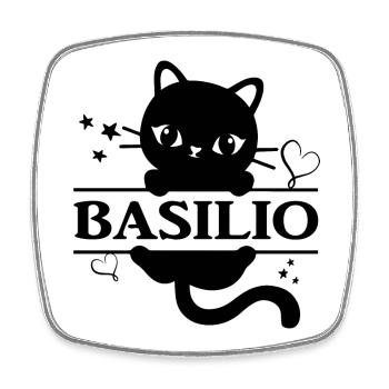 Basilio T-Shirt Katze Katzen-T-Shirt Geschenkidee - Viereckiger Kühlschrankmagnet - Weiß - Vorne
