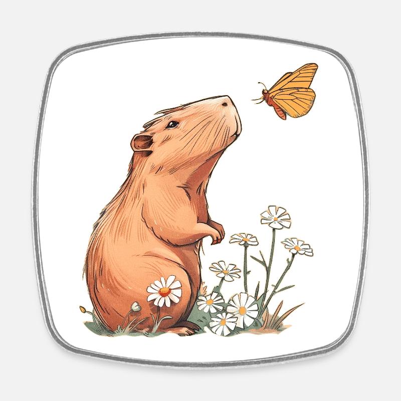 Capybara Schmetterling - Viereckiger Kühlschrankmagnet - Weiß