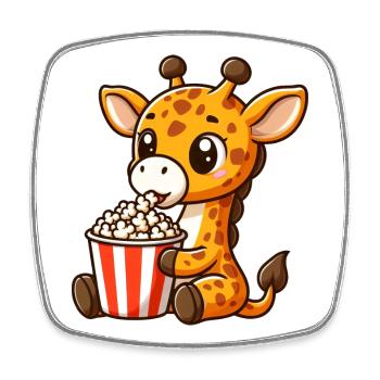 Kino Fan Giraffe isst Popcorn - Viereckiger Kühlschrankmagnet - Weiß - Vorne