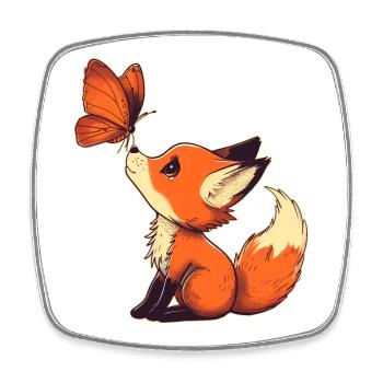 Fuchs mit Schmetterling - Viereckiger Kühlschrankmagnet - Weiß - Vorne